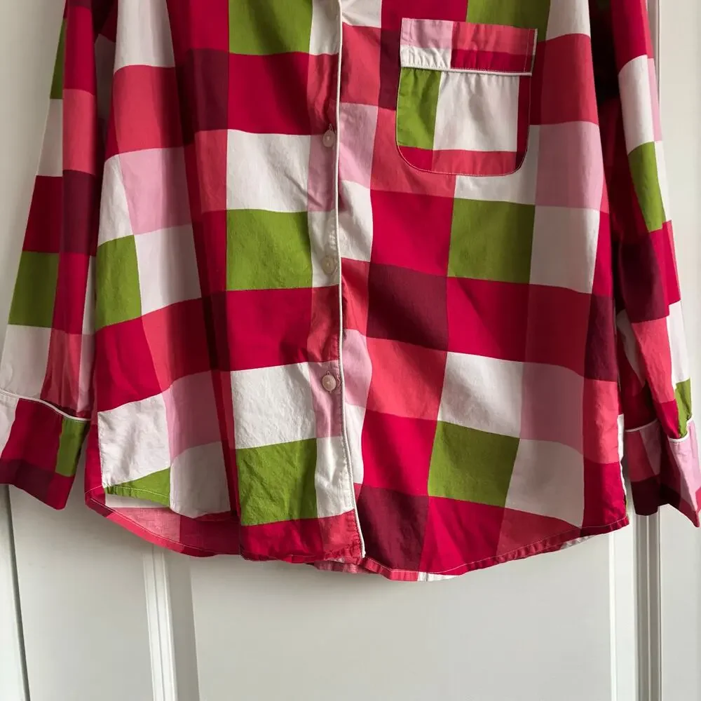 Printfresh Holiday Buffalo Plaid Pajama Top Sz M Red Pink‎